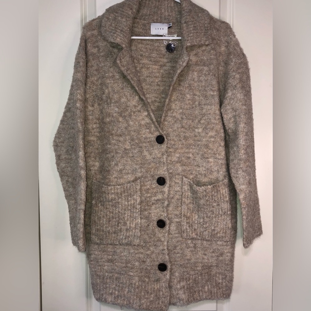 Lush Button Oatmeal Oversized Sweater Cardigan Long New Size Small Medium